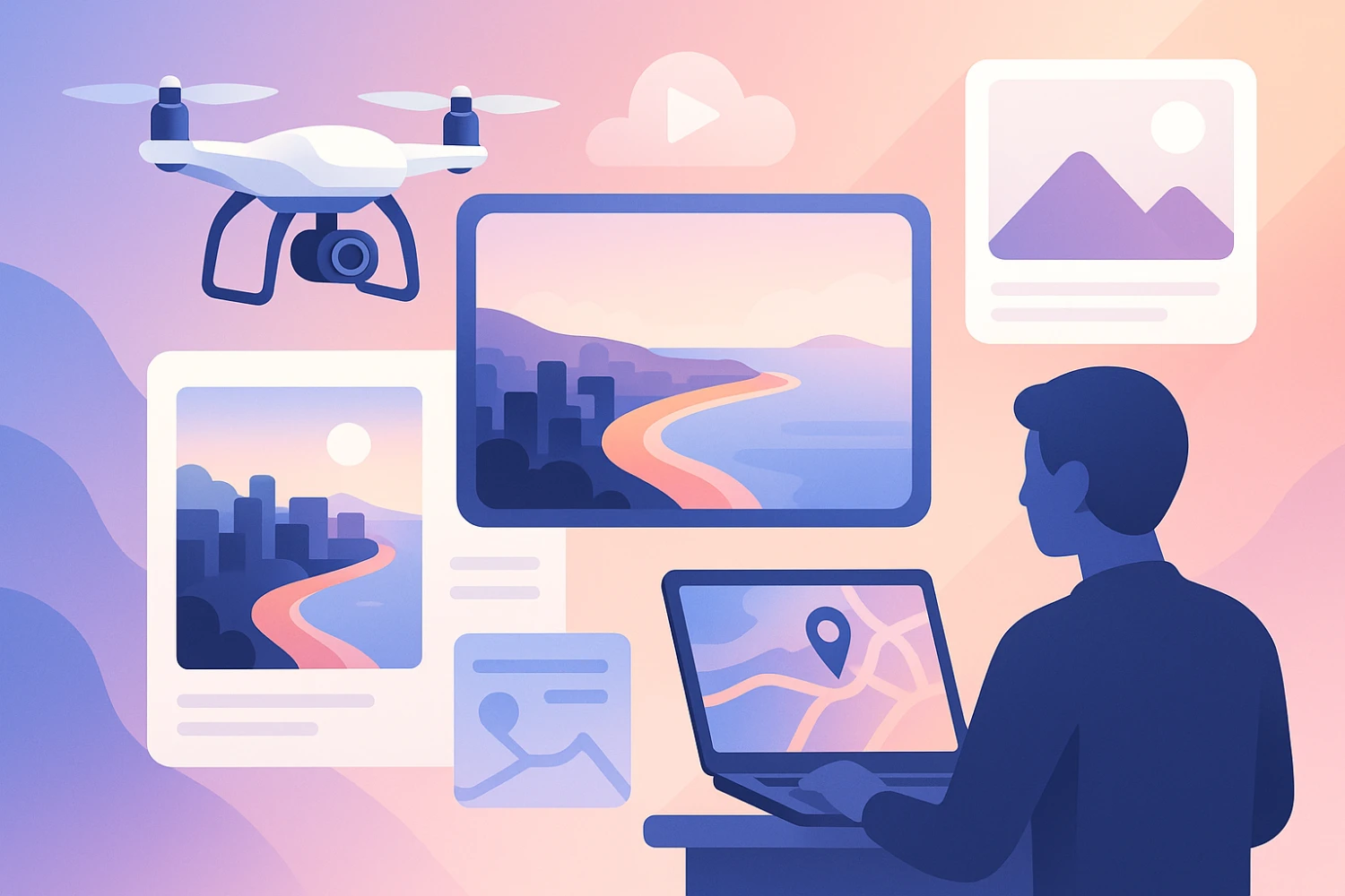 Aerial drone footage of city and coastline for business marketing