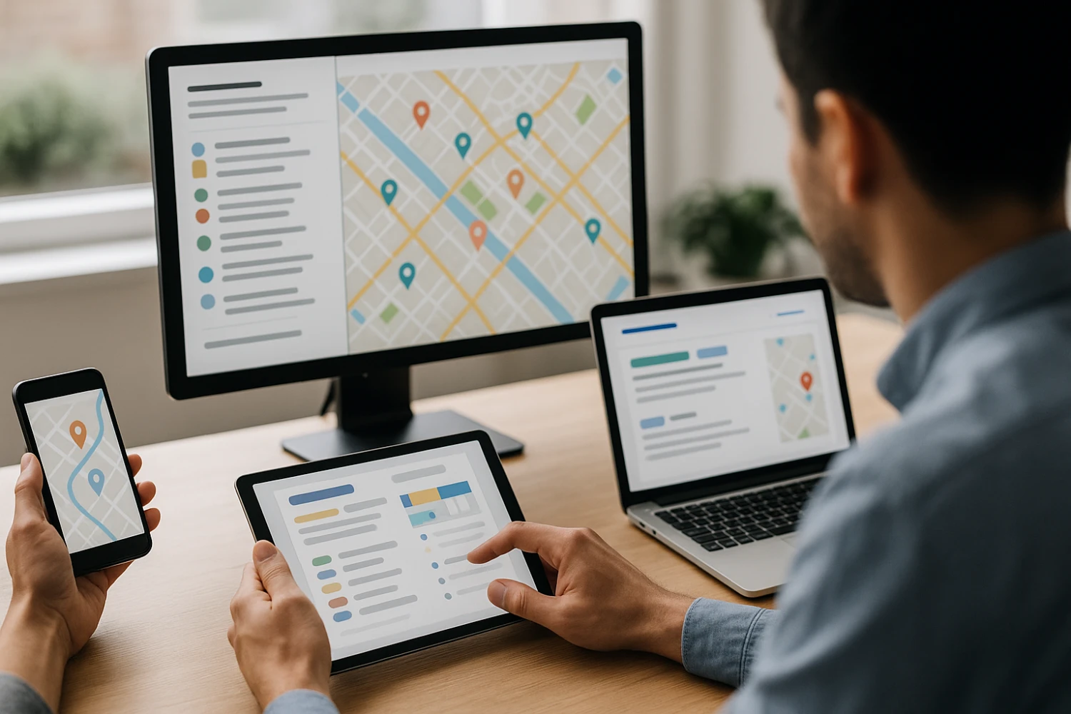 Local search results and map listings for businesses