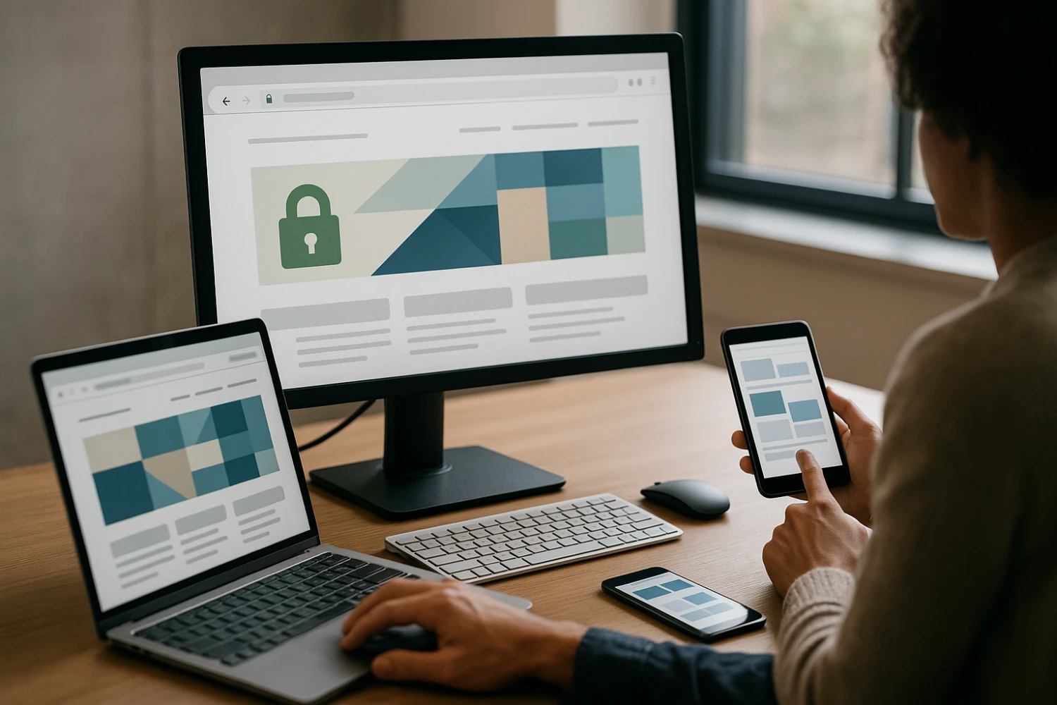 Website with HTTPS padlock and secure SSL connection in the browser